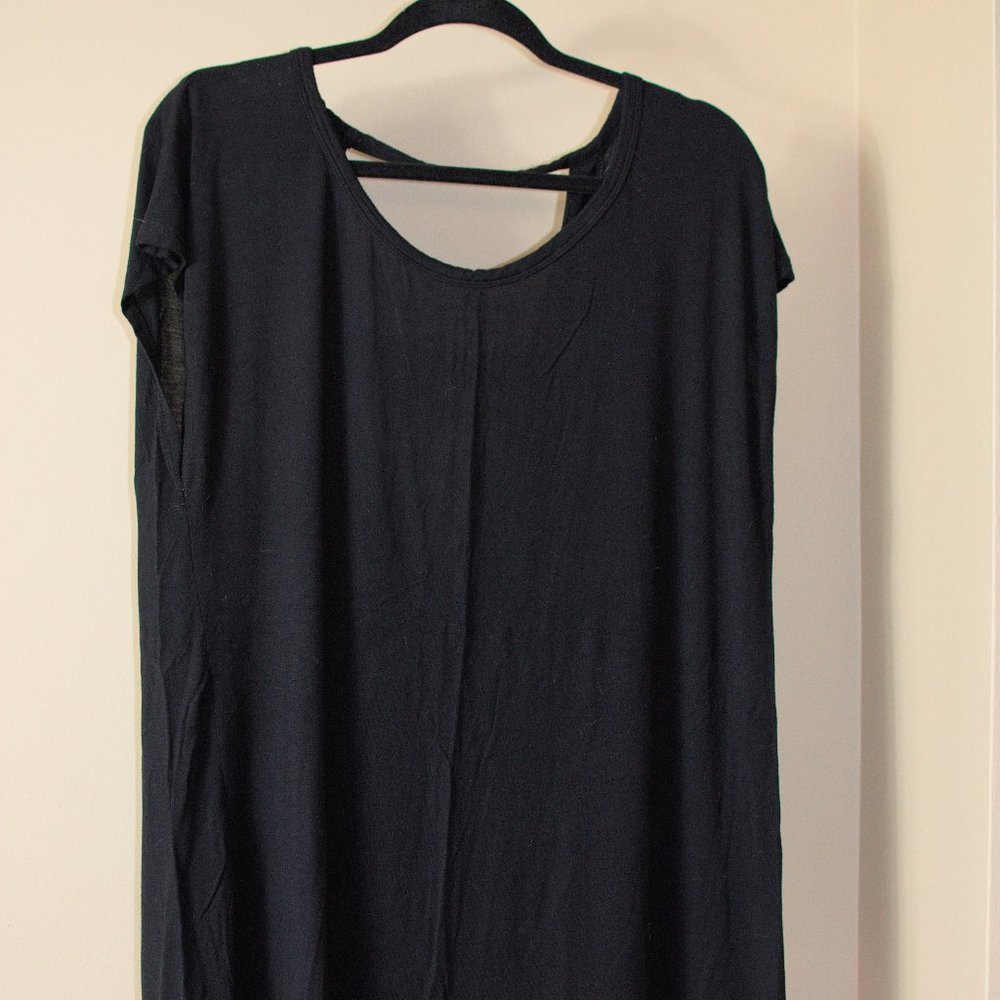 oversized black cotton blend tunic top with open back detail - XL